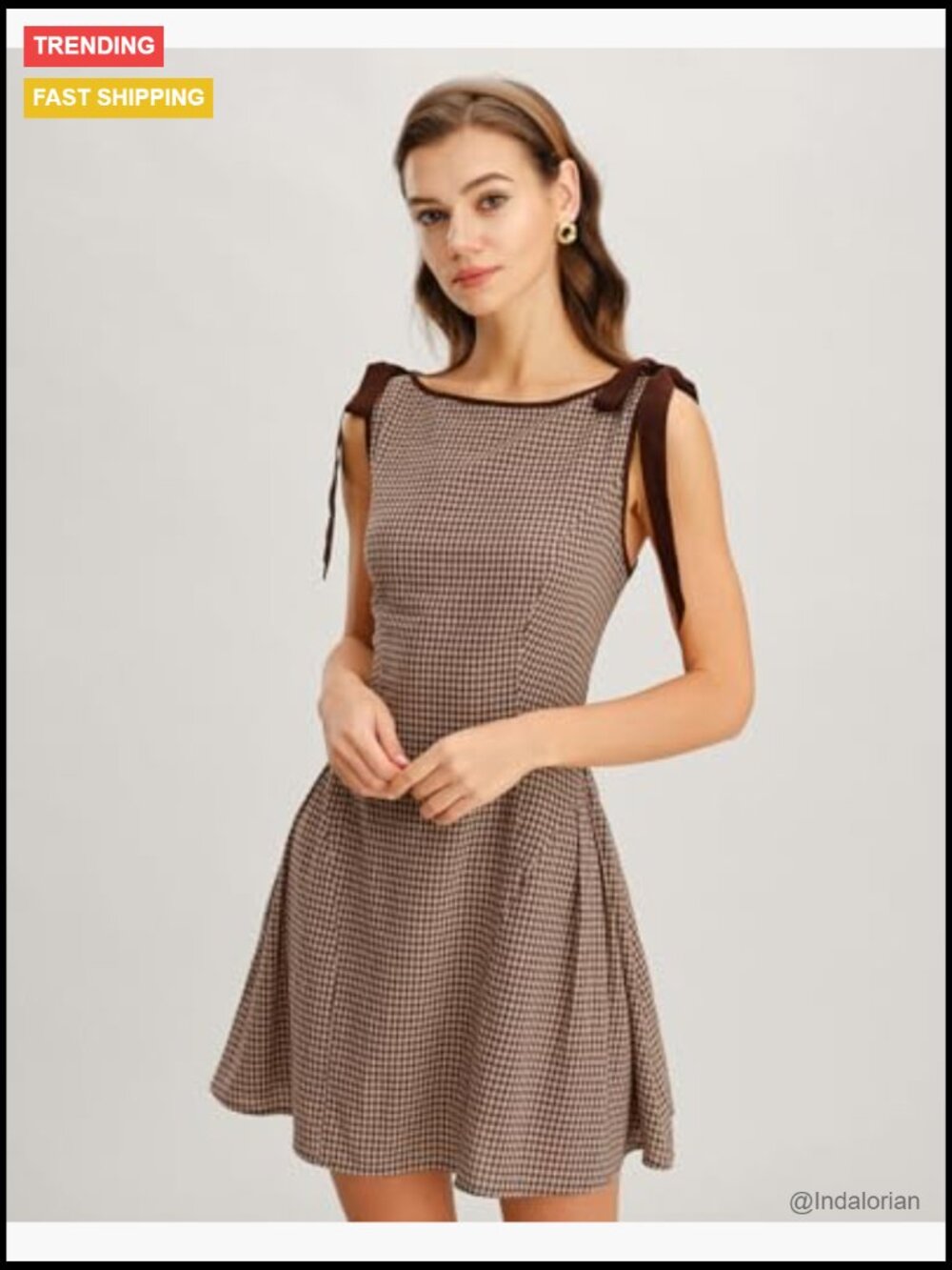 Women's Plaid Boat Neck A-Line Midi Dress - Vintage Fit & Flare Dress - Picture 4 of 7
